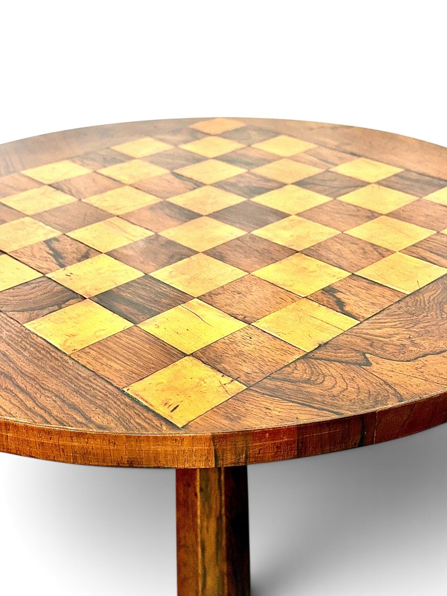 19th Century French Walnut And Lemonwood Marquetry Chess Table-photo-3