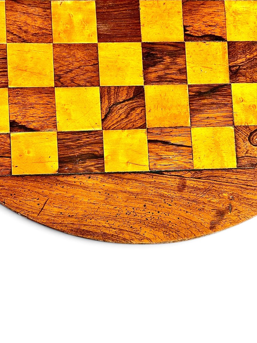 19th Century French Walnut And Lemonwood Marquetry Chess Table-photo-4