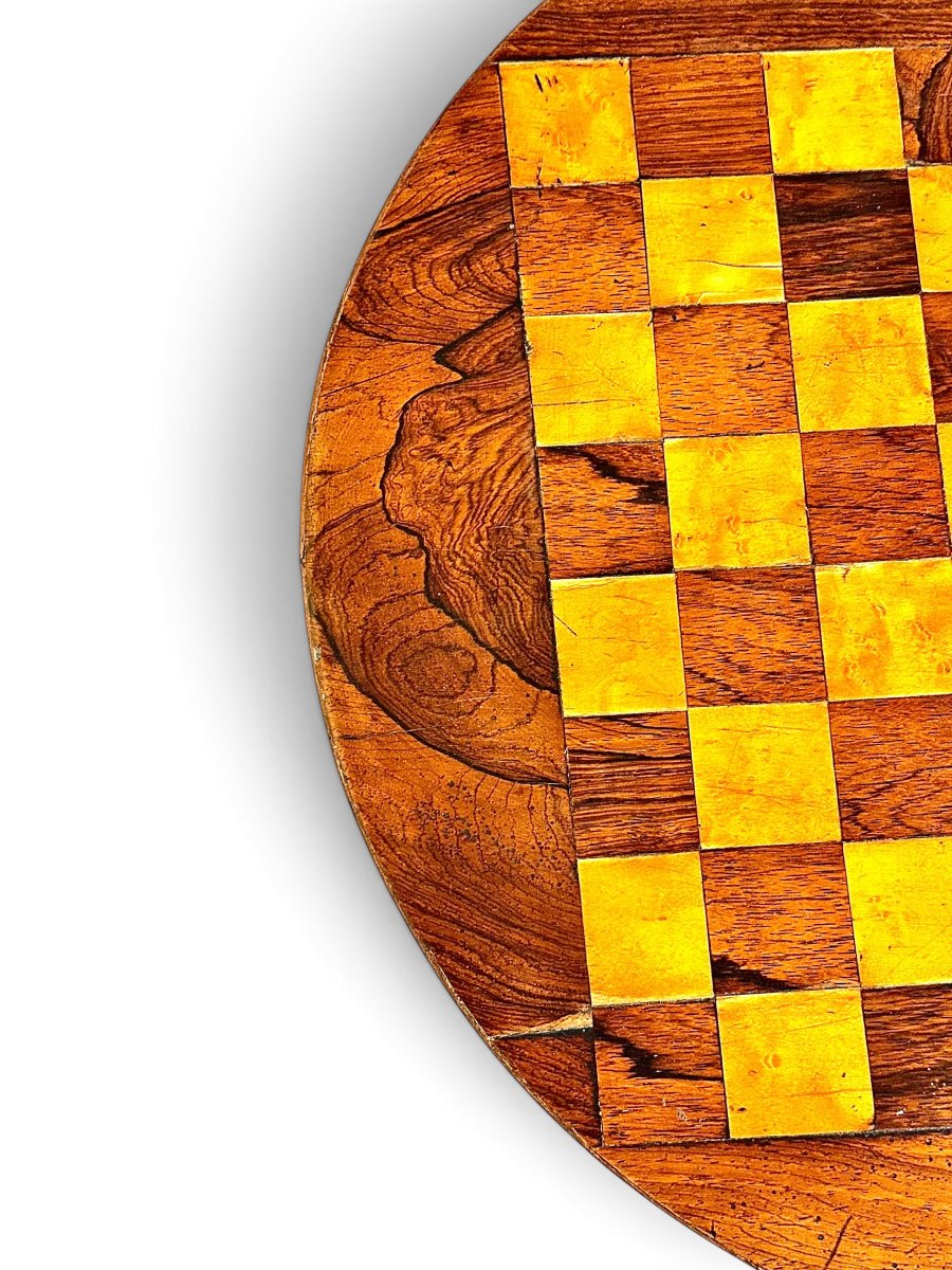 19th Century French Walnut And Lemonwood Marquetry Chess Table-photo-6