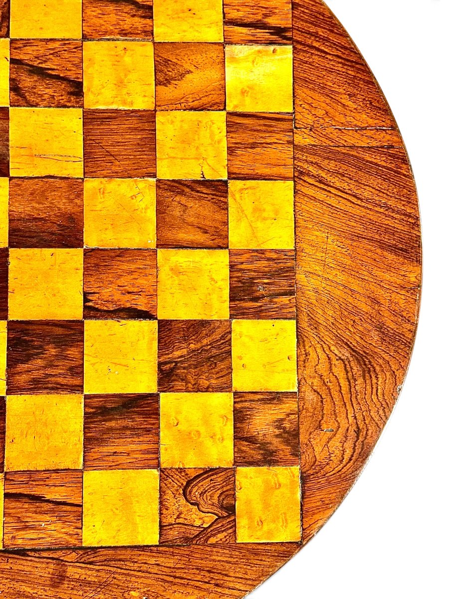 19th Century French Walnut And Lemonwood Marquetry Chess Table-photo-7