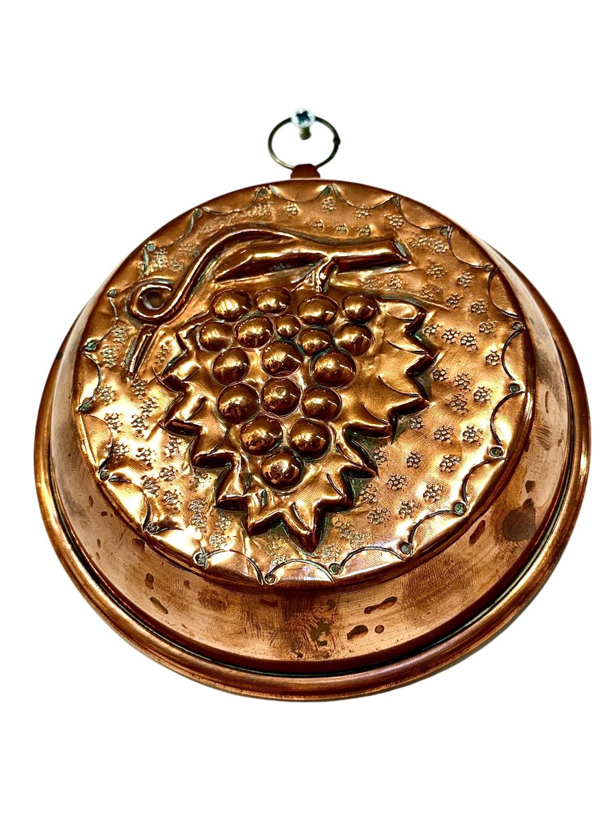 Pair Of Antique French Repoussé Copper Moulds With Fruit Motifs-photo-2