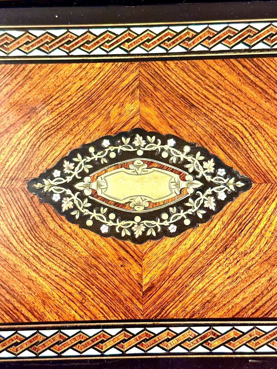 Écritoire Napoléon III du XIXe siècle en marqueterie avec encriers-photo-4