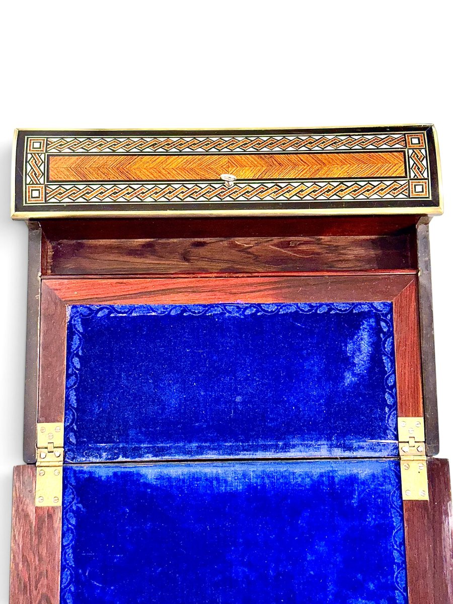 Écritoire Napoléon III du XIXe siècle en marqueterie avec encriers-photo-3