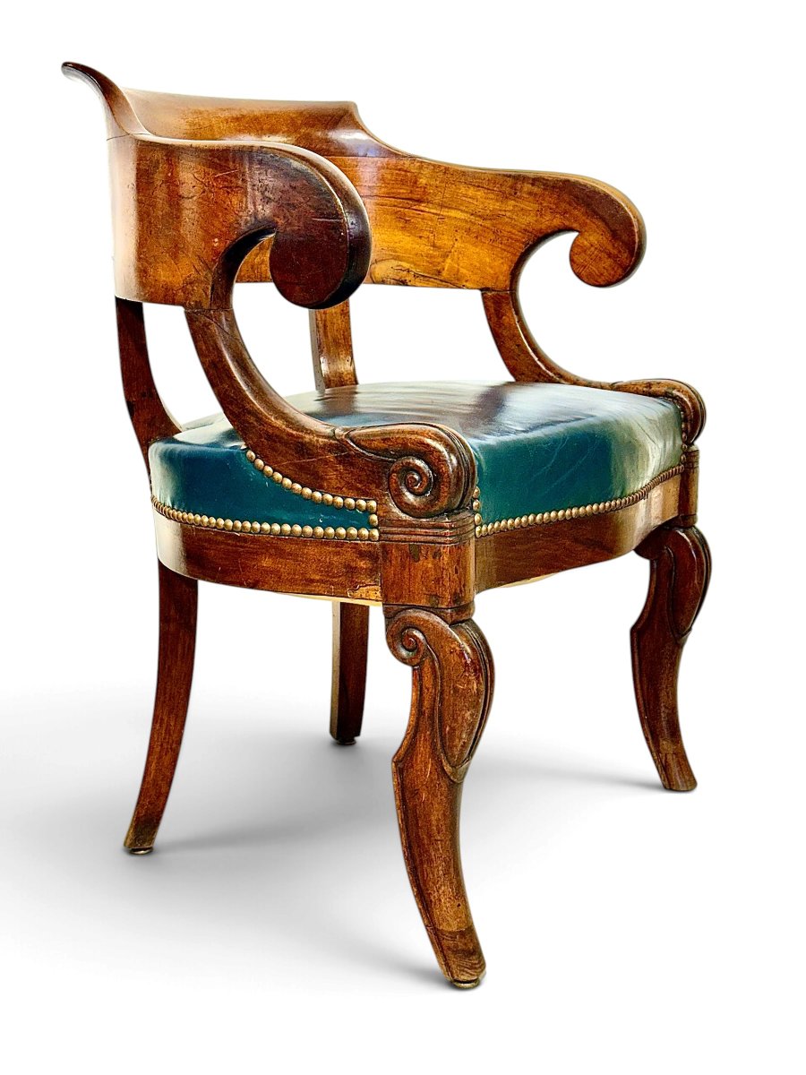 French Restoration Walnut Gondola Armchair, Circa 1820-photo-2