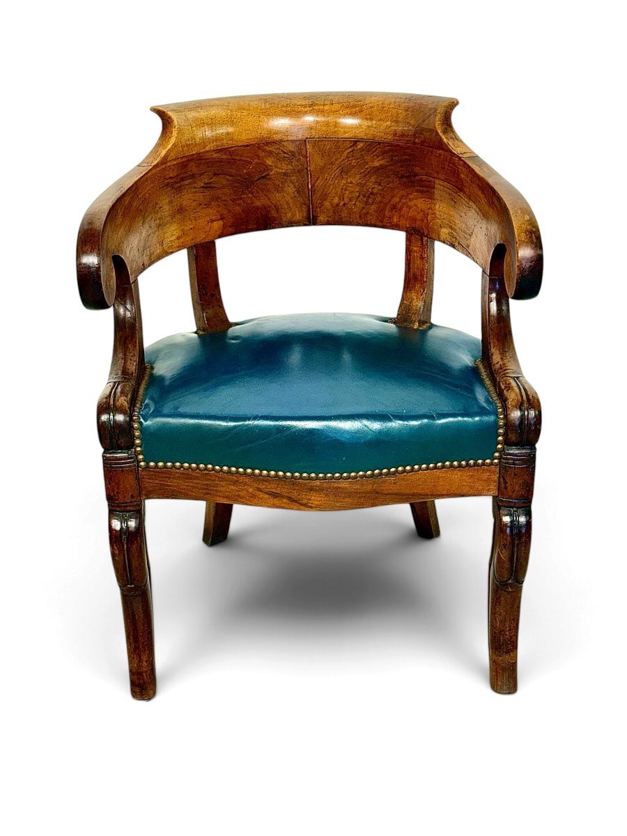 French Restoration Walnut Gondola Armchair, Circa 1820-photo-3