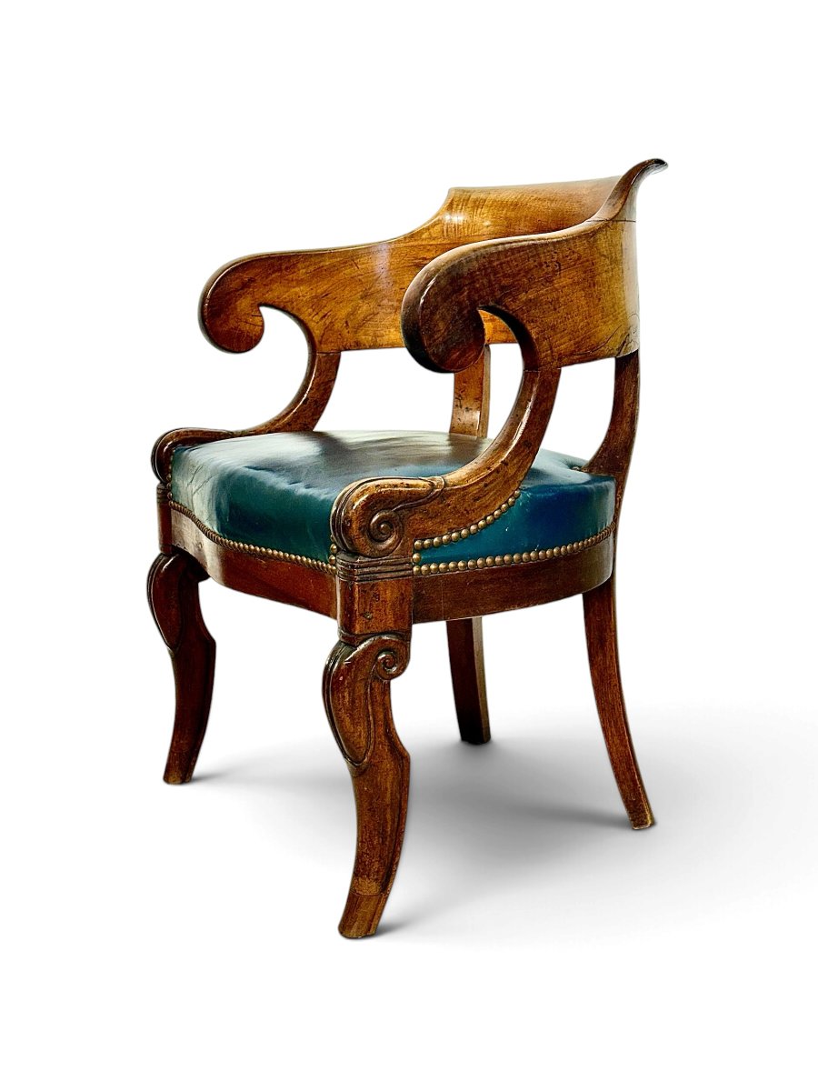 French Restoration Walnut Gondola Armchair, Circa 1820-photo-4