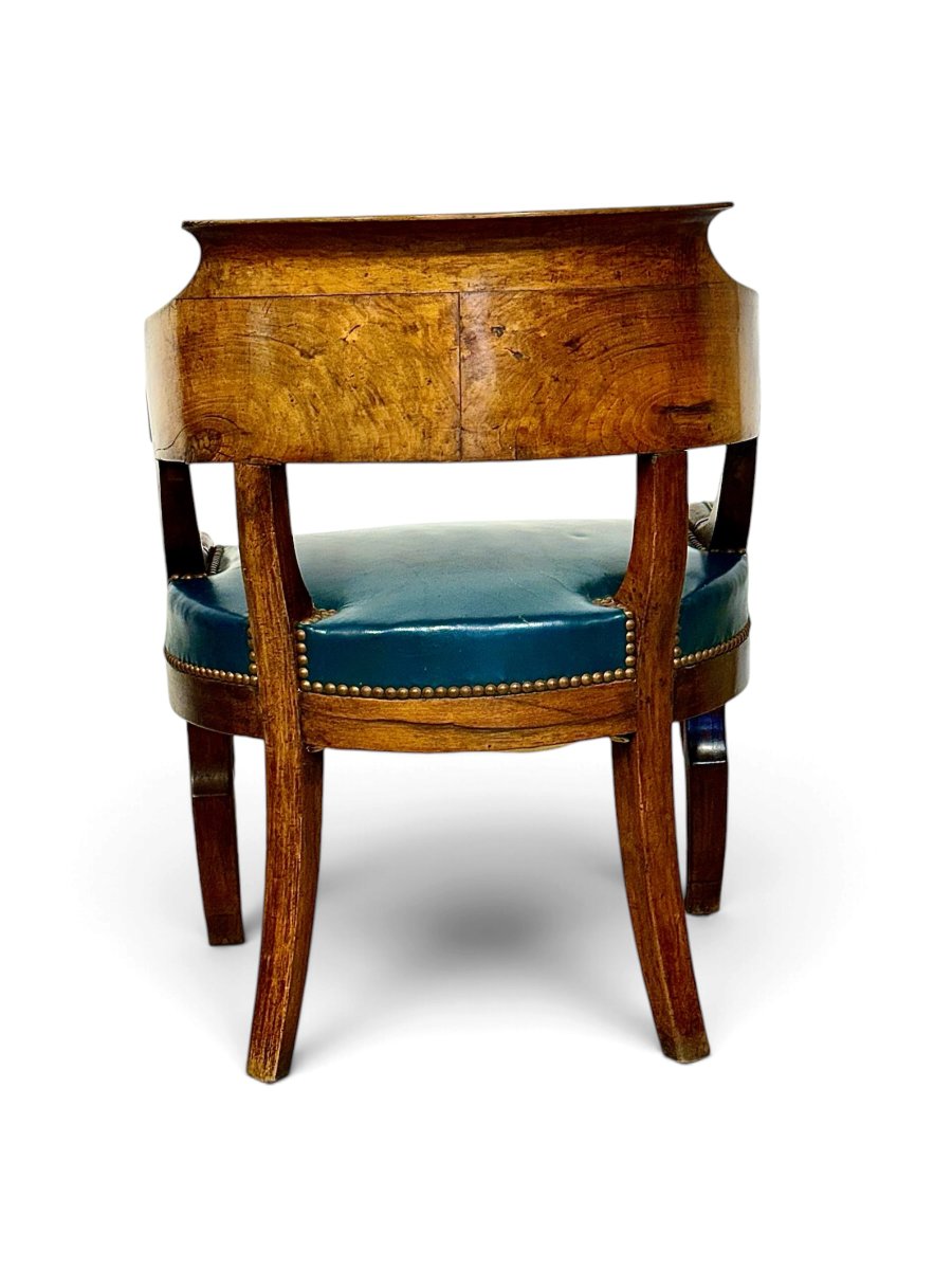 French Restoration Walnut Gondola Armchair, Circa 1820-photo-1