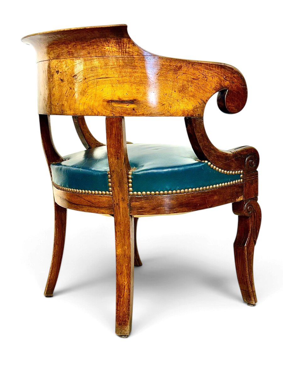 French Restoration Walnut Gondola Armchair, Circa 1820-photo-2
