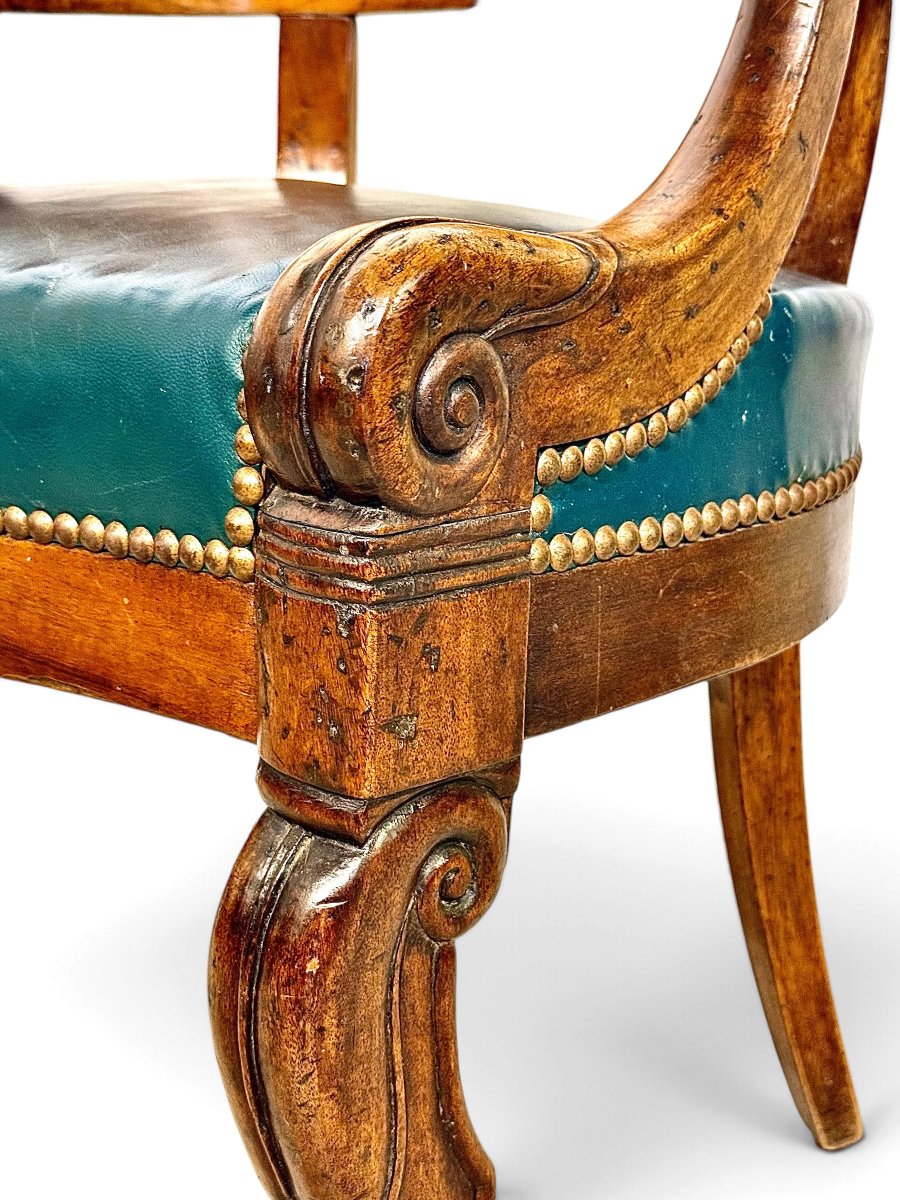 French Restoration Walnut Gondola Armchair, Circa 1820-photo-3