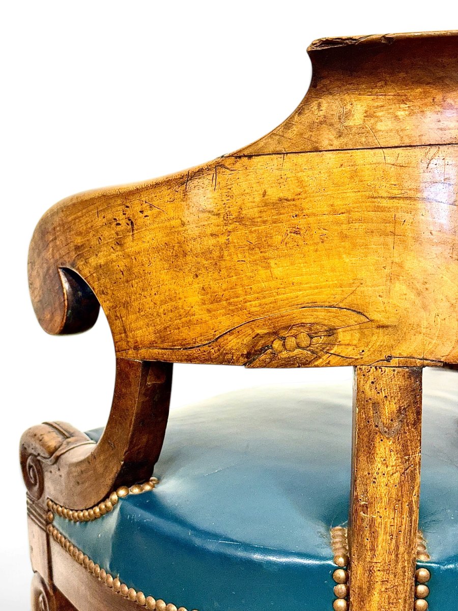 French Restoration Walnut Gondola Armchair, Circa 1820-photo-4