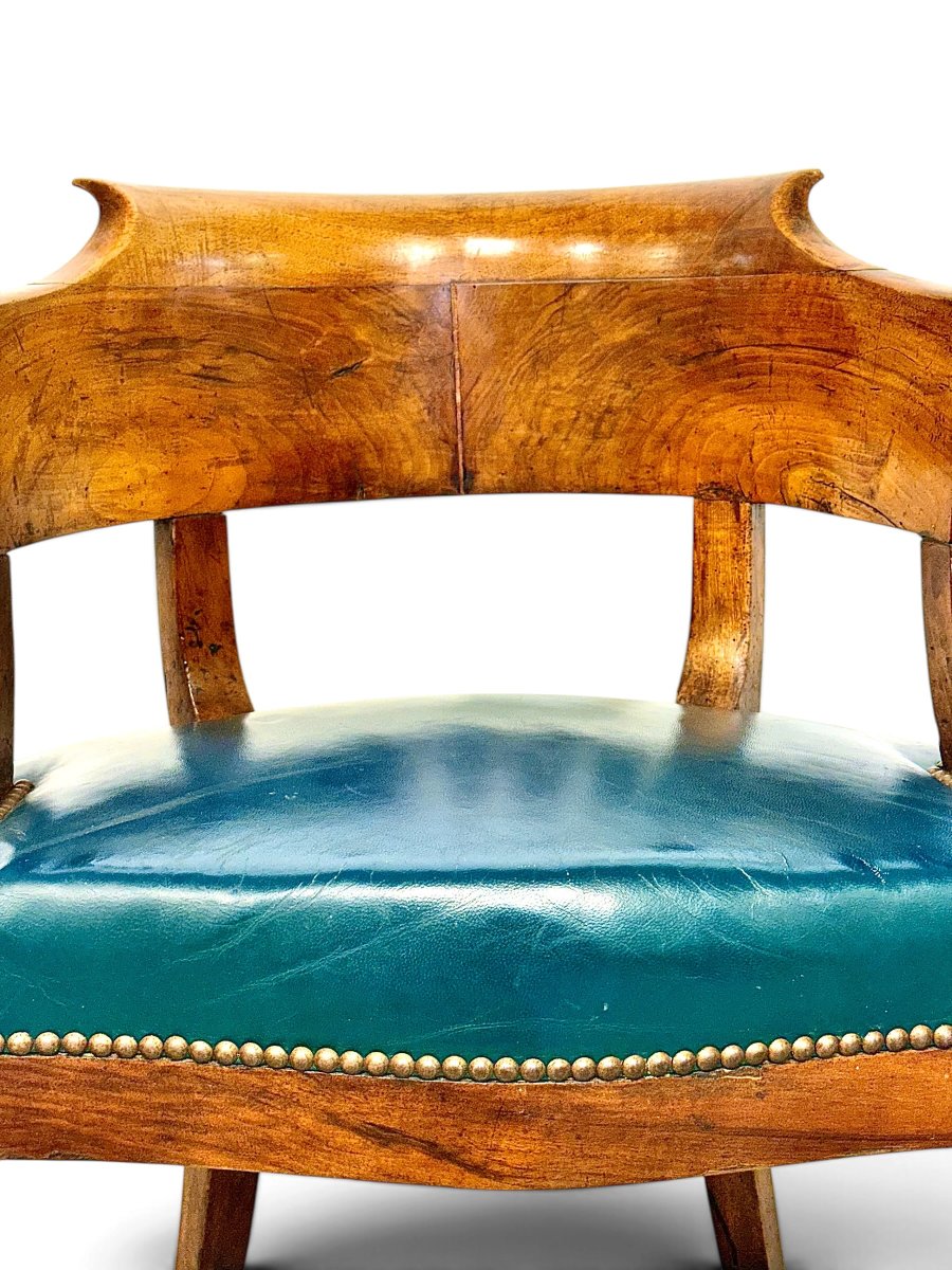 French Restoration Walnut Gondola Armchair, Circa 1820-photo-5