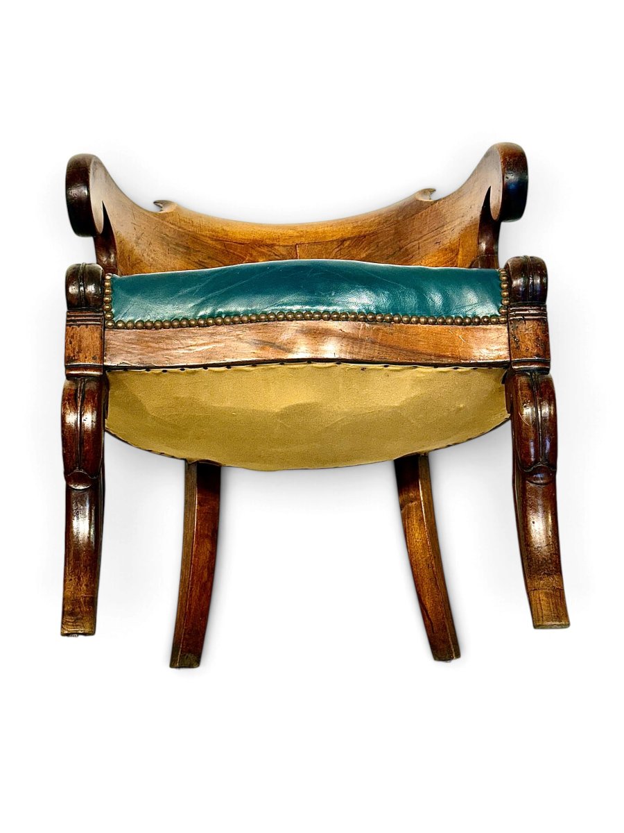 French Restoration Walnut Gondola Armchair, Circa 1820-photo-6