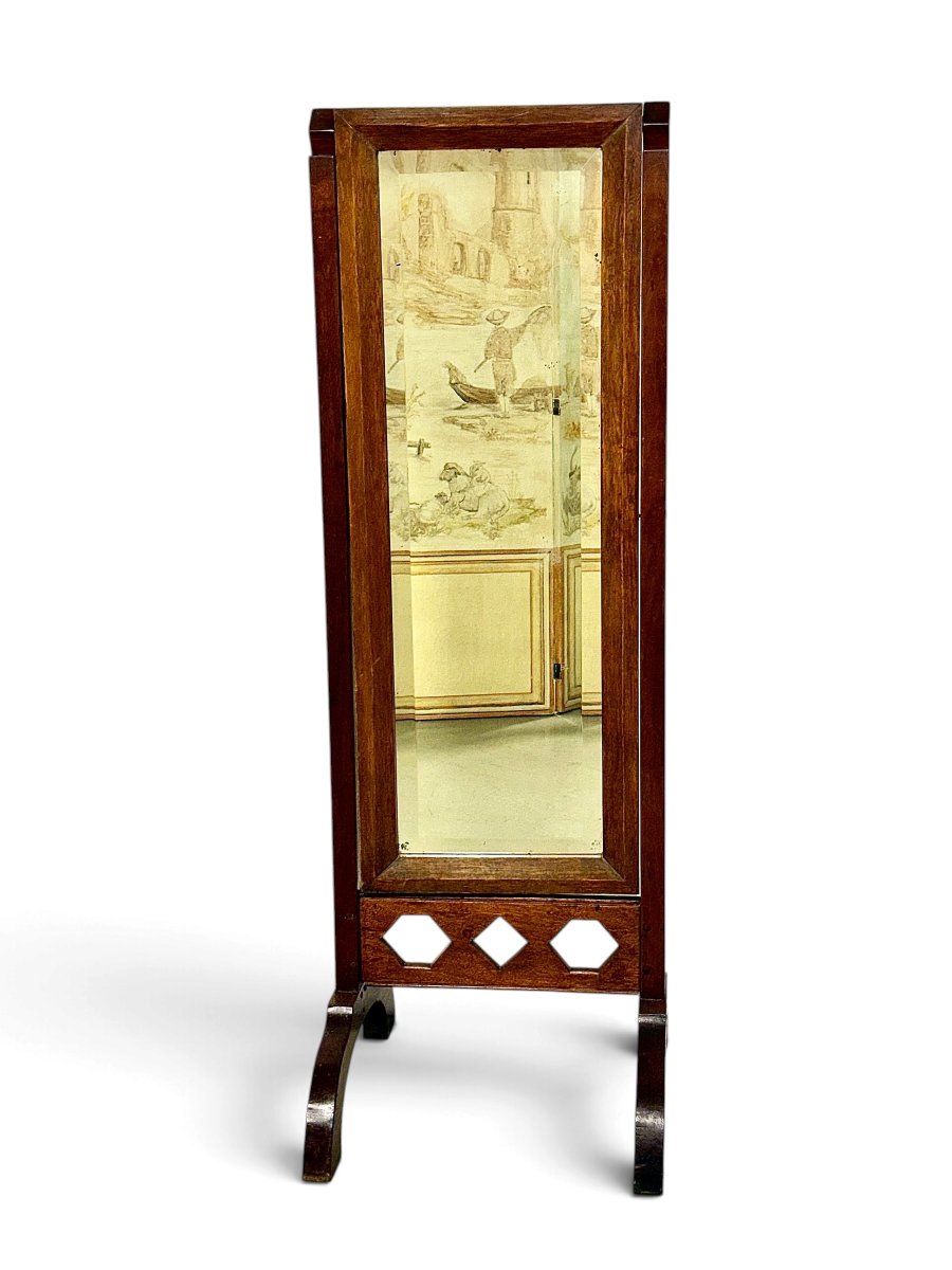 Antique French Arts & Crafts Solid Oak Cheval Mirror, Circa 1900