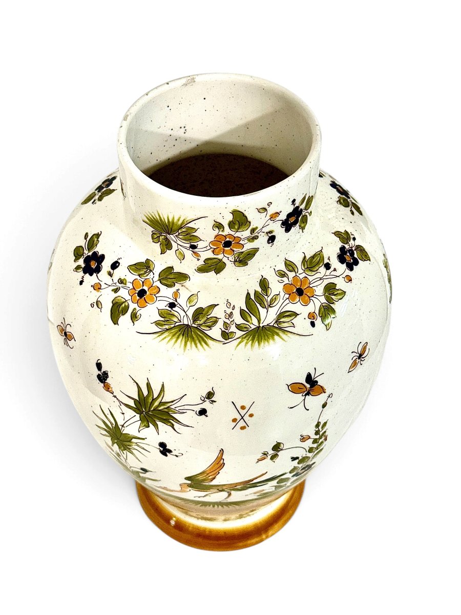 French Moustiers Style Hand-painted Faience Vase, 20th Century-photo-3