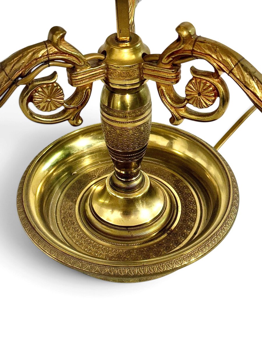 French Empire Style Gilt Brass Bouillotte Table Lamp, Circa 1930-photo-3