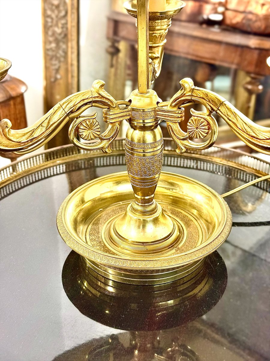 French Empire Style Gilt Brass Bouillotte Table Lamp, Circa 1930-photo-8