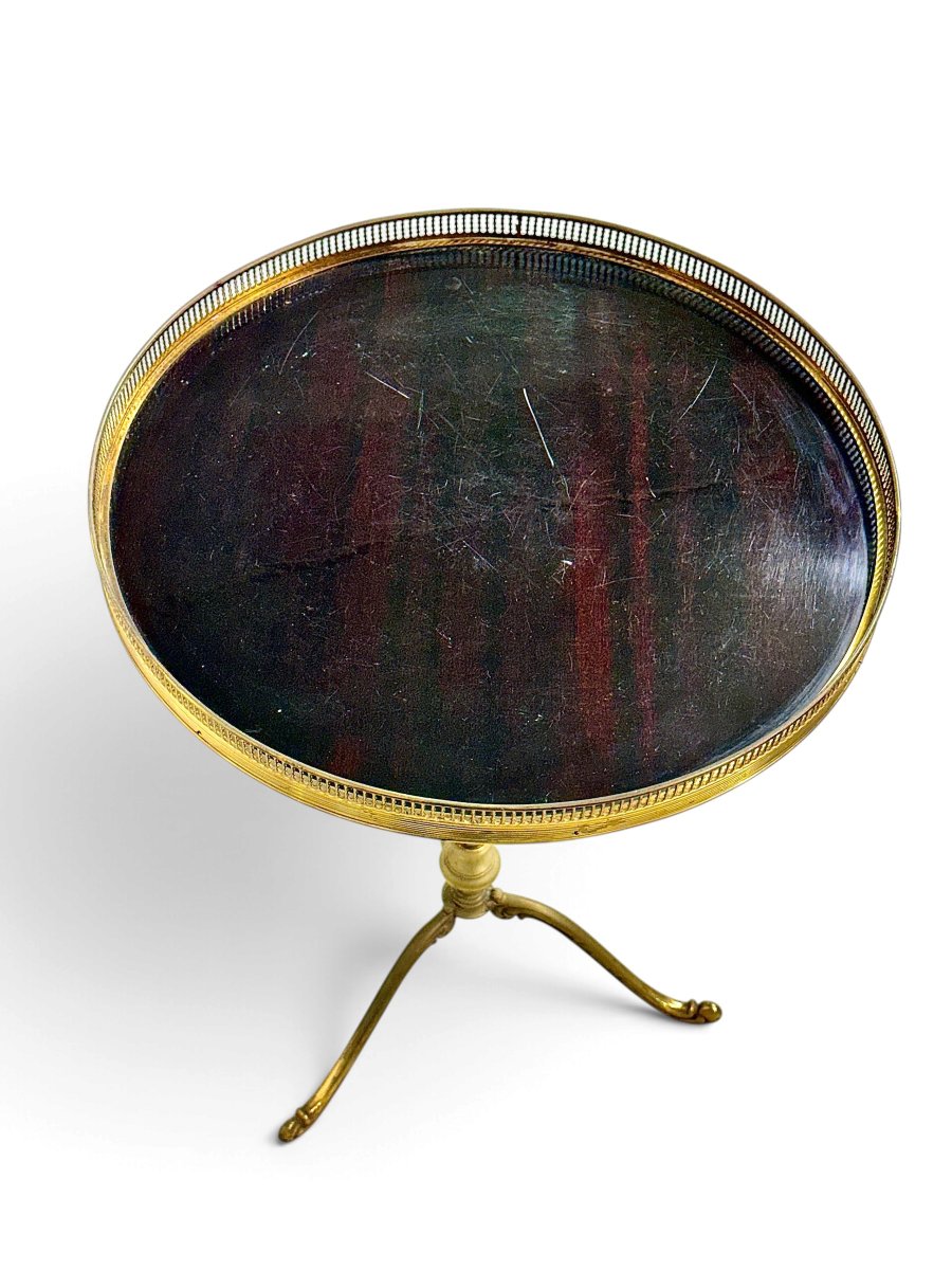 Louis XVI Style Brass Gueridon Side Table, Early 20th Century-photo-4
