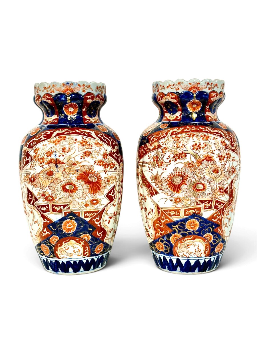 Pair Of Japanese Imari Porcelain Vases, Late 19th Century-photo-1