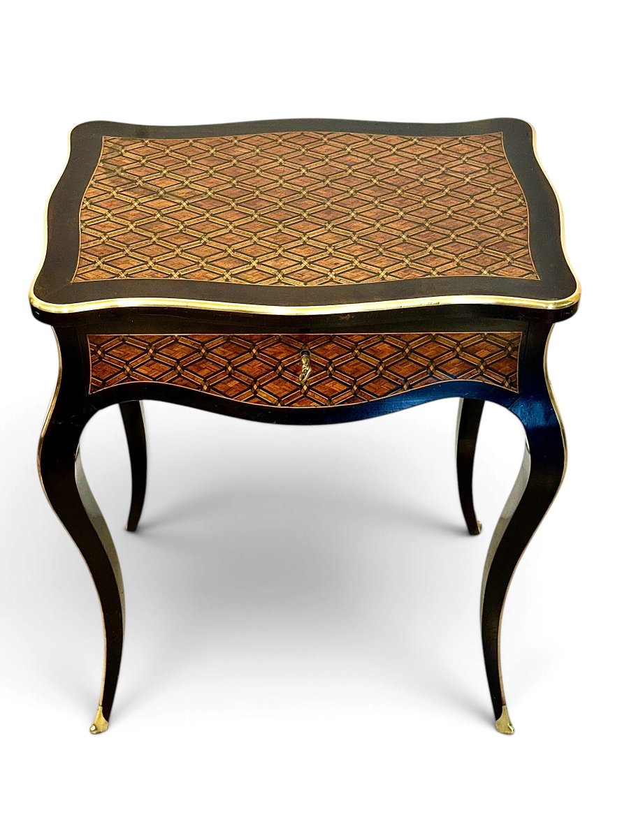 19th Century Napoleon III Marquetry Vanity Table With Mirror-photo-3