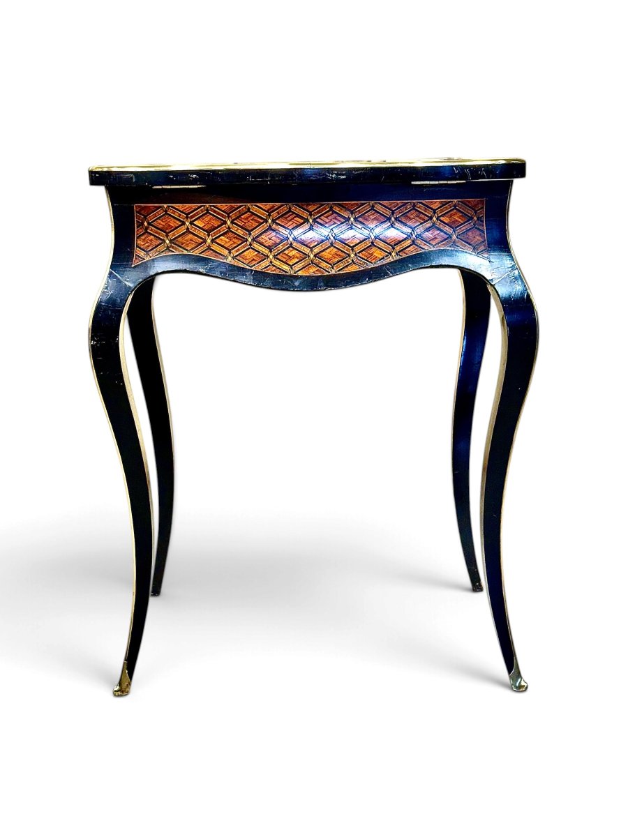 19th Century Napoleon III Marquetry Vanity Table With Mirror-photo-1