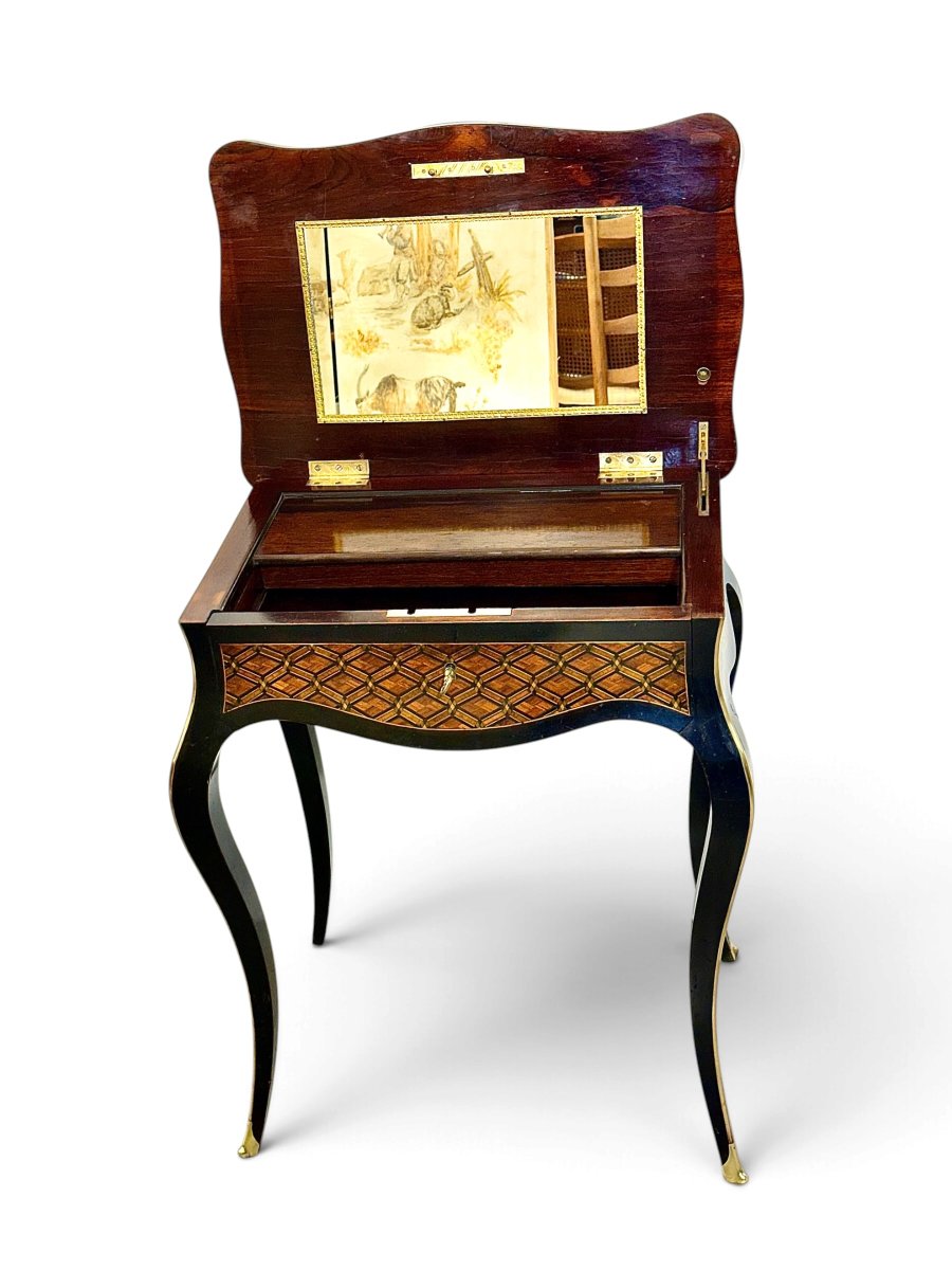 19th Century Napoleon III Marquetry Vanity Table With Mirror-photo-2