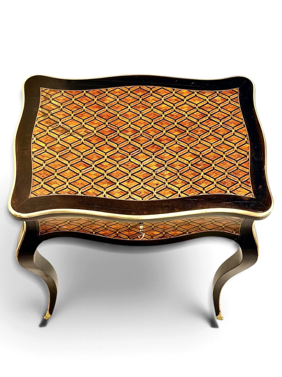 19th Century Napoleon III Marquetry Vanity Table With Mirror-photo-6