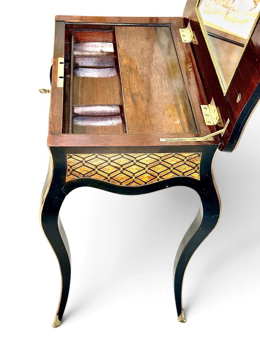 19th Century Napoleon III Marquetry Vanity Table With Mirror-photo-7