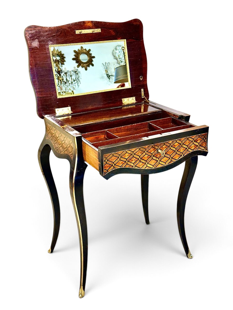 19th Century Napoleon III Marquetry Vanity Table With Mirror-photo-8