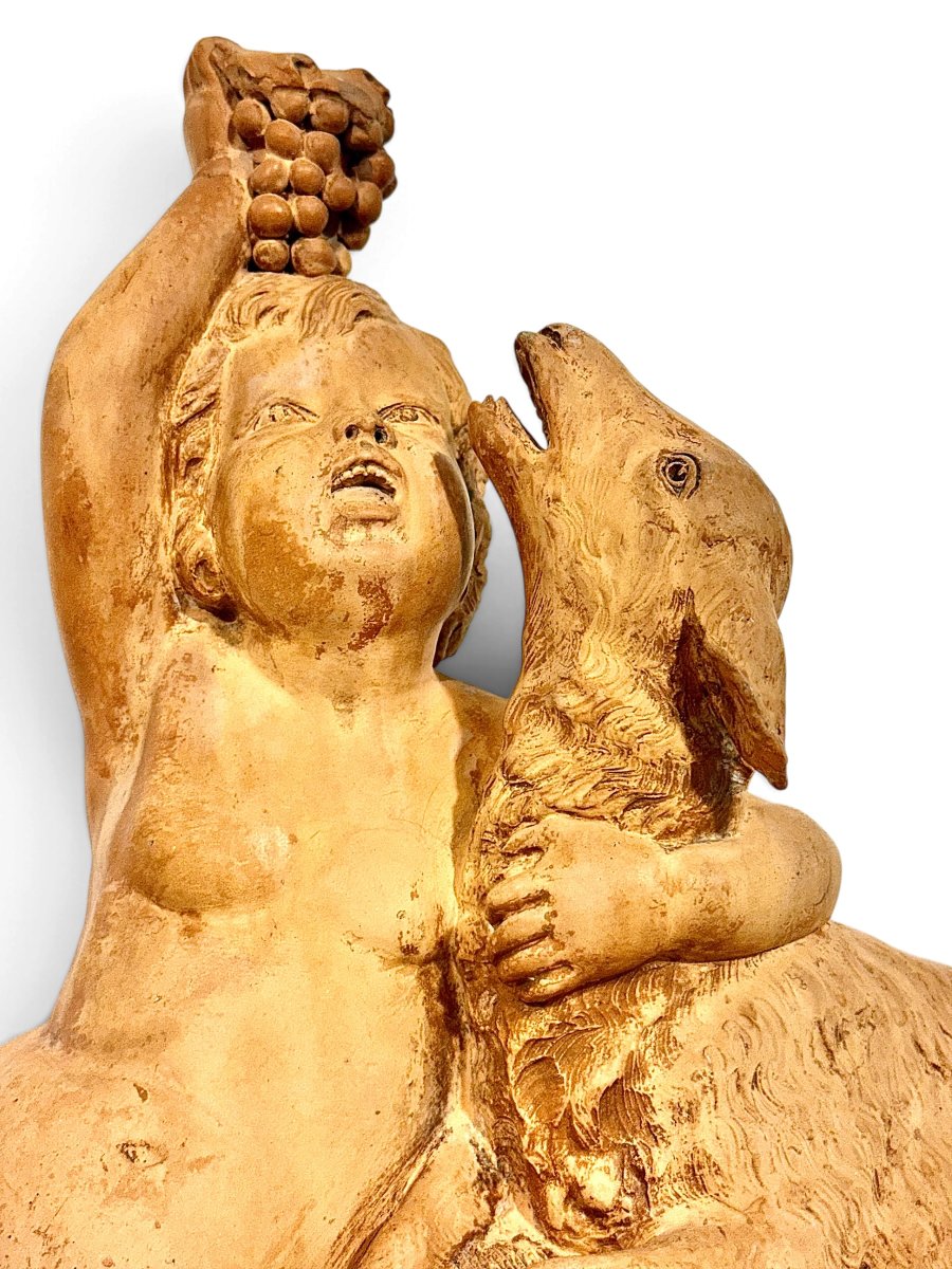 Sculpture Art déco en terre cuite, Bacchus et chèvre, Bohumil Rezl, vers 1930-photo-2