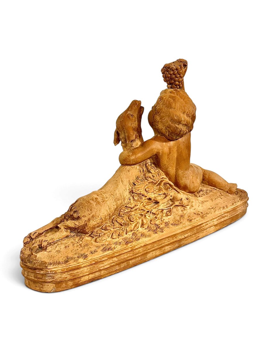 Sculpture Art déco en terre cuite, Bacchus et chèvre, Bohumil Rezl, vers 1930-photo-3