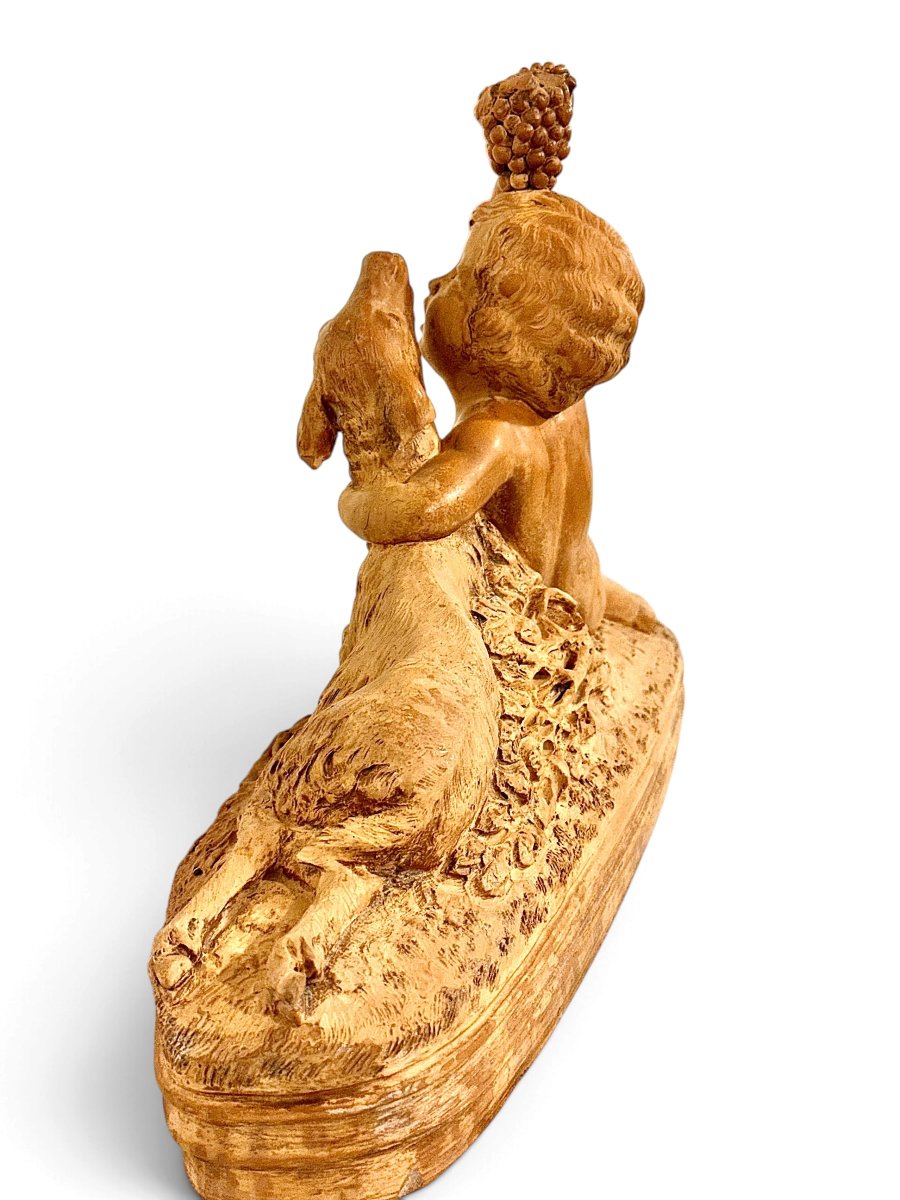Sculpture Art déco en terre cuite, Bacchus et chèvre, Bohumil Rezl, vers 1930-photo-5
