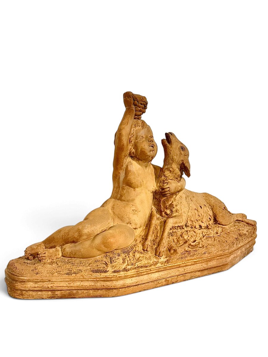 Sculpture Art déco en terre cuite, Bacchus et chèvre, Bohumil Rezl, vers 1930-photo-8