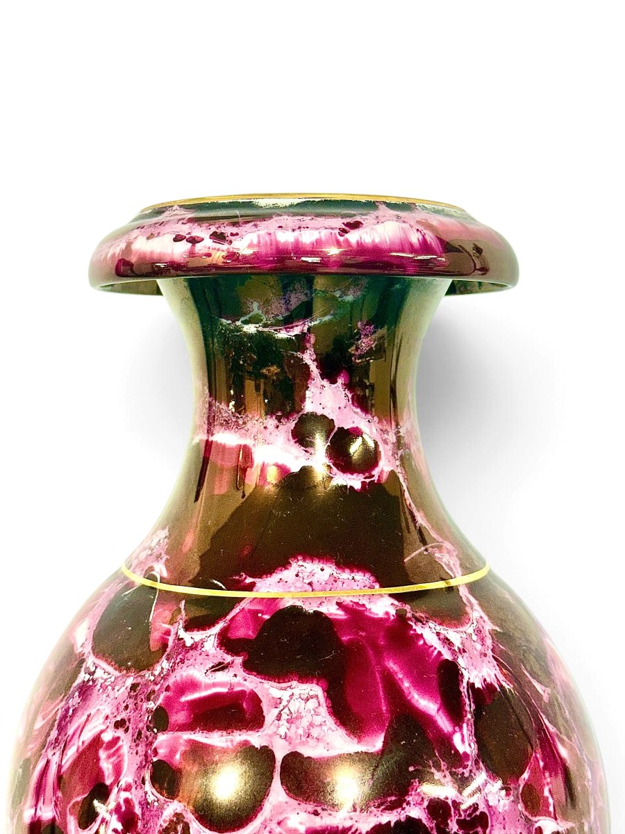 French Limoges Marbled Porcelain Vase, Maison Chabanier, Late 19th Century-photo-3