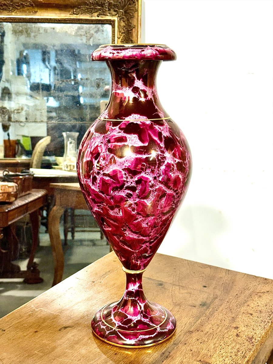 French Limoges Marbled Porcelain Vase, Maison Chabanier, Late 19th Century-photo-4