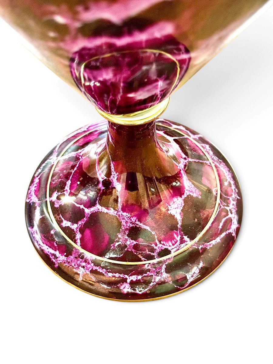 French Limoges Marbled Porcelain Vase, Maison Chabanier, Late 19th Century-photo-2