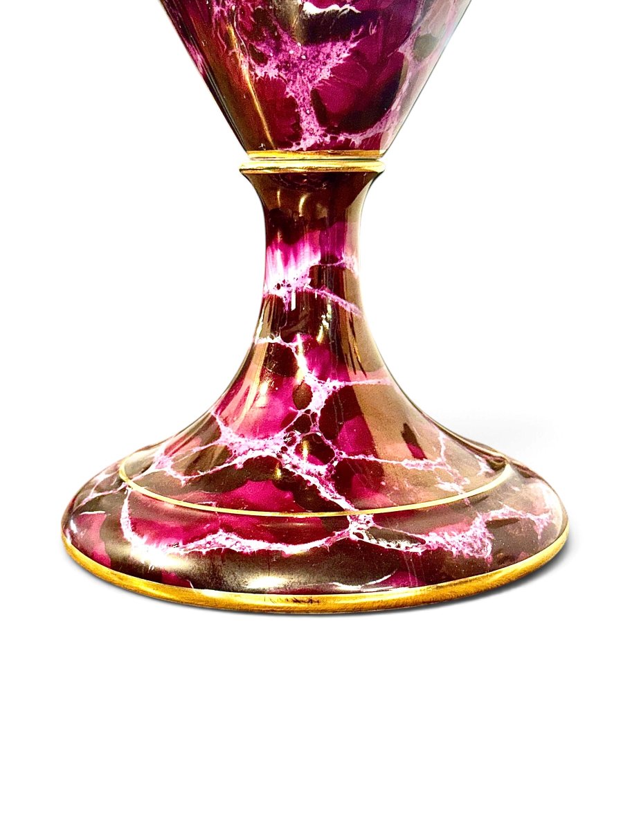 French Limoges Marbled Porcelain Vase, Maison Chabanier, Late 19th Century-photo-5
