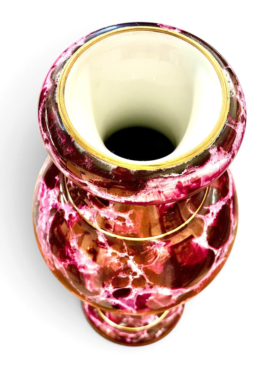 French Limoges Marbled Porcelain Vase, Maison Chabanier, Late 19th Century-photo-7
