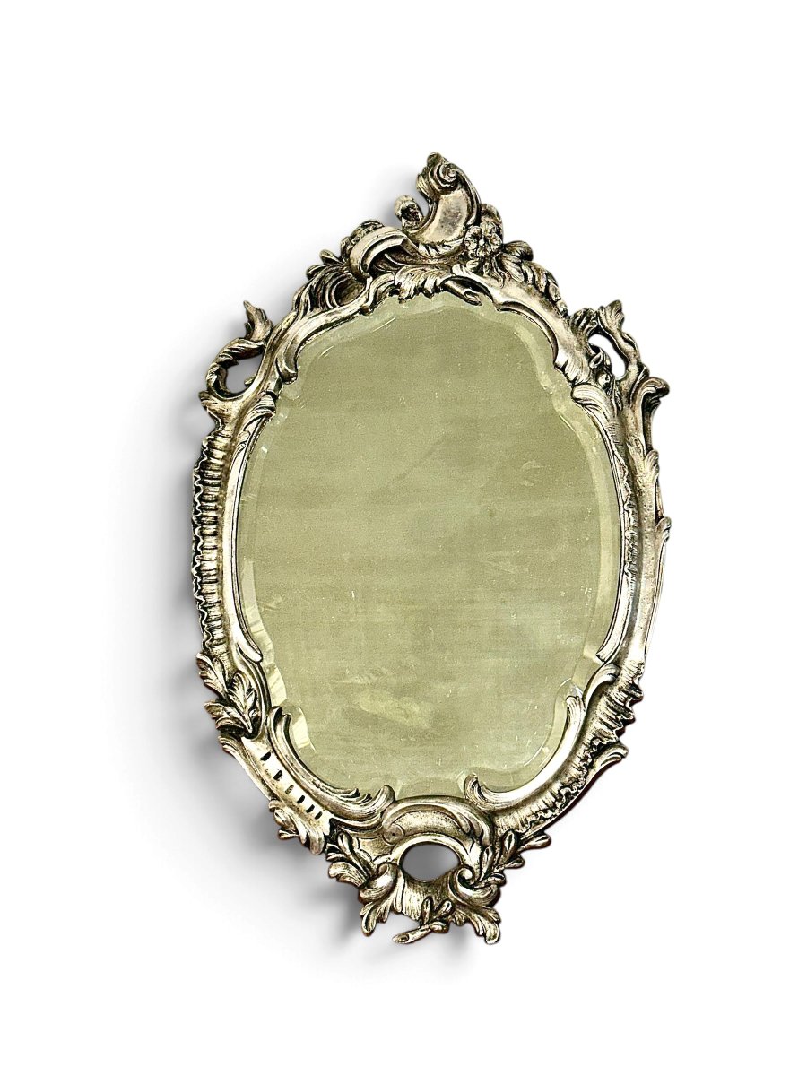 Miroir de table ancien en métal argenté, style Louis XV, début XXe siècle-photo-3