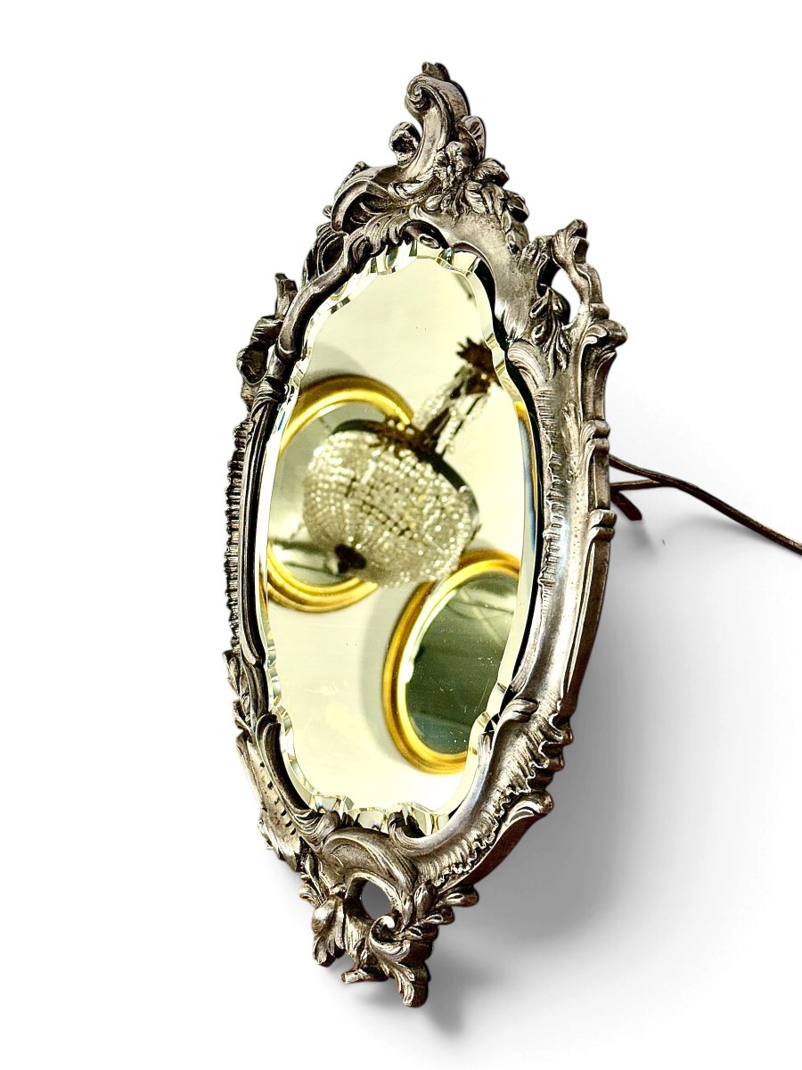 Miroir de table ancien en métal argenté, style Louis XV, début XXe siècle-photo-1