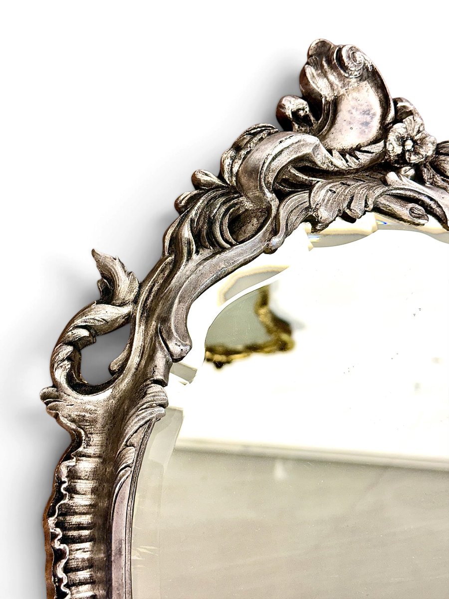 Miroir de table ancien en métal argenté, style Louis XV, début XXe siècle-photo-3