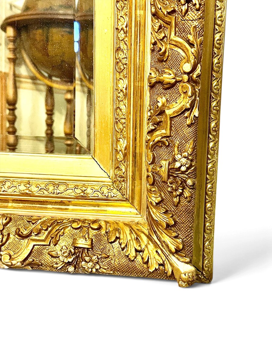 Miroir français Napoléon III en bois doré à glace biseautée, XIXe siècle-photo-4