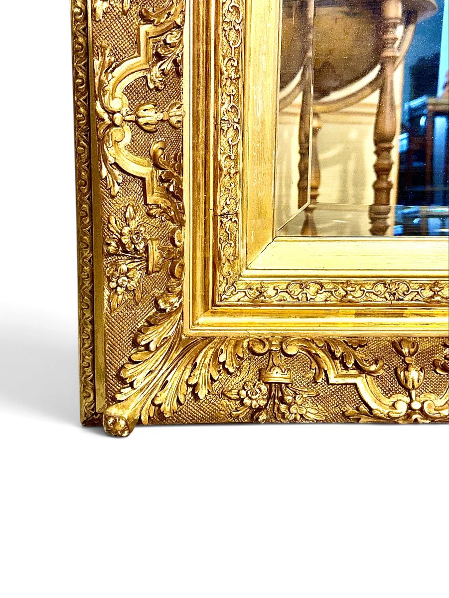 Miroir français Napoléon III en bois doré à glace biseautée, XIXe siècle-photo-2