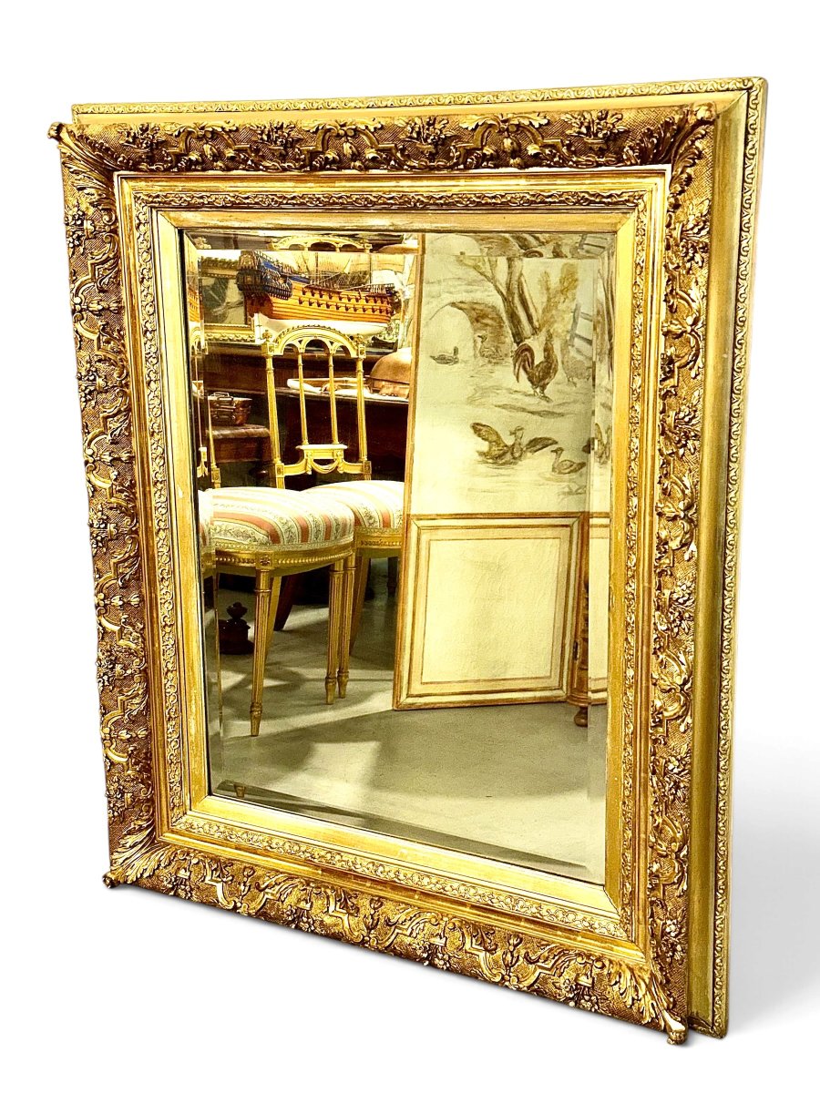 Miroir français Napoléon III en bois doré à glace biseautée, XIXe siècle-photo-7