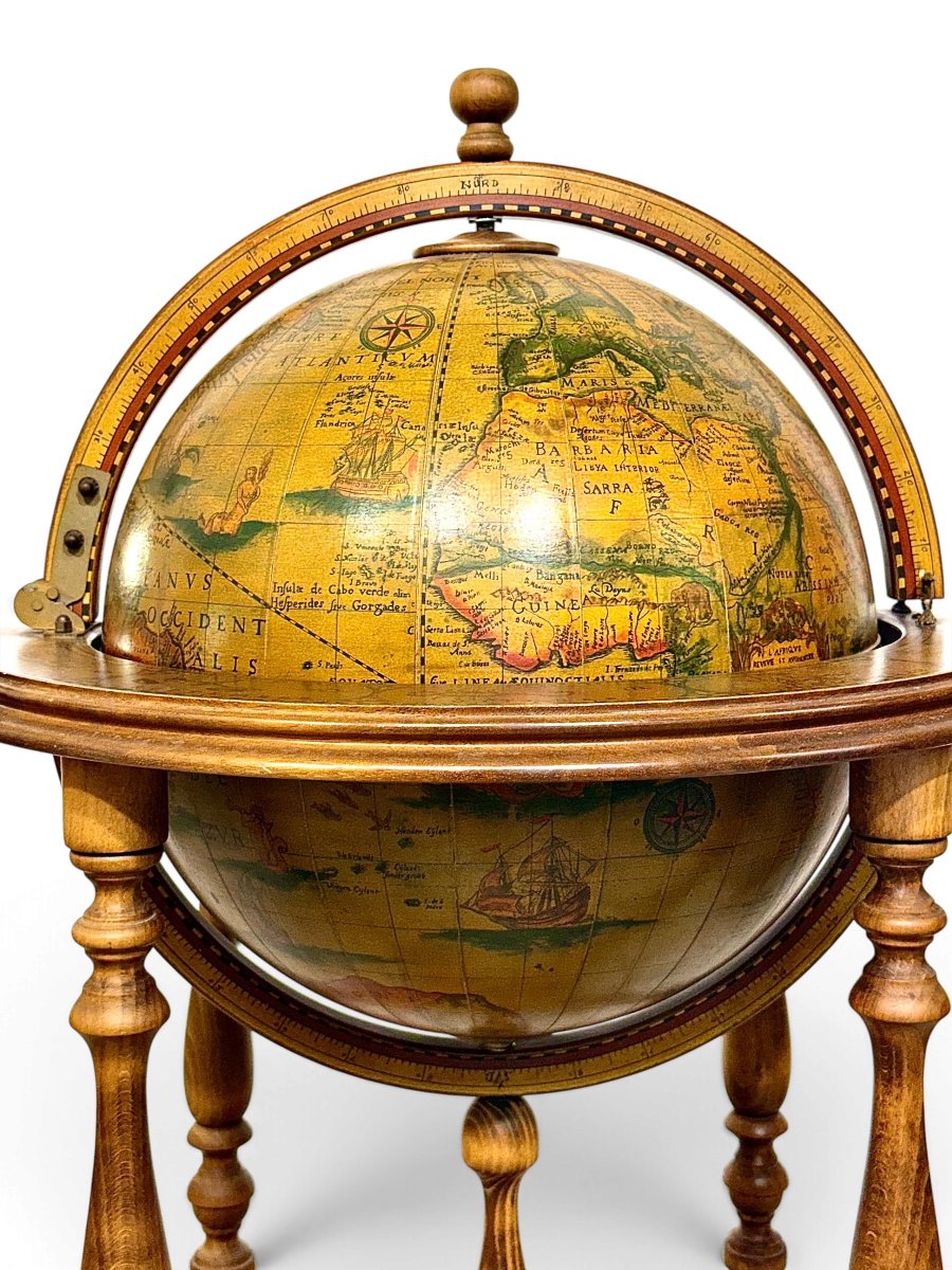 Globe terrestre bar vintage dans le goût de Zoffoli, XXe siècle-photo-2