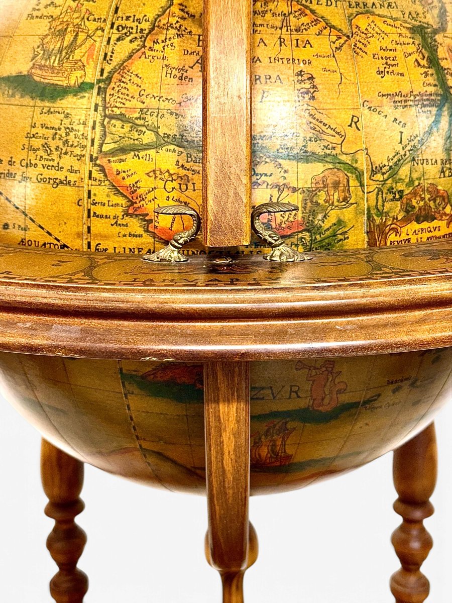 Globe terrestre bar vintage dans le goût de Zoffoli, XXe siècle-photo-4