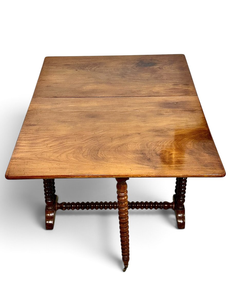 19th-century English Drop-leaf Table With Bobbin-turned Base-photo-3