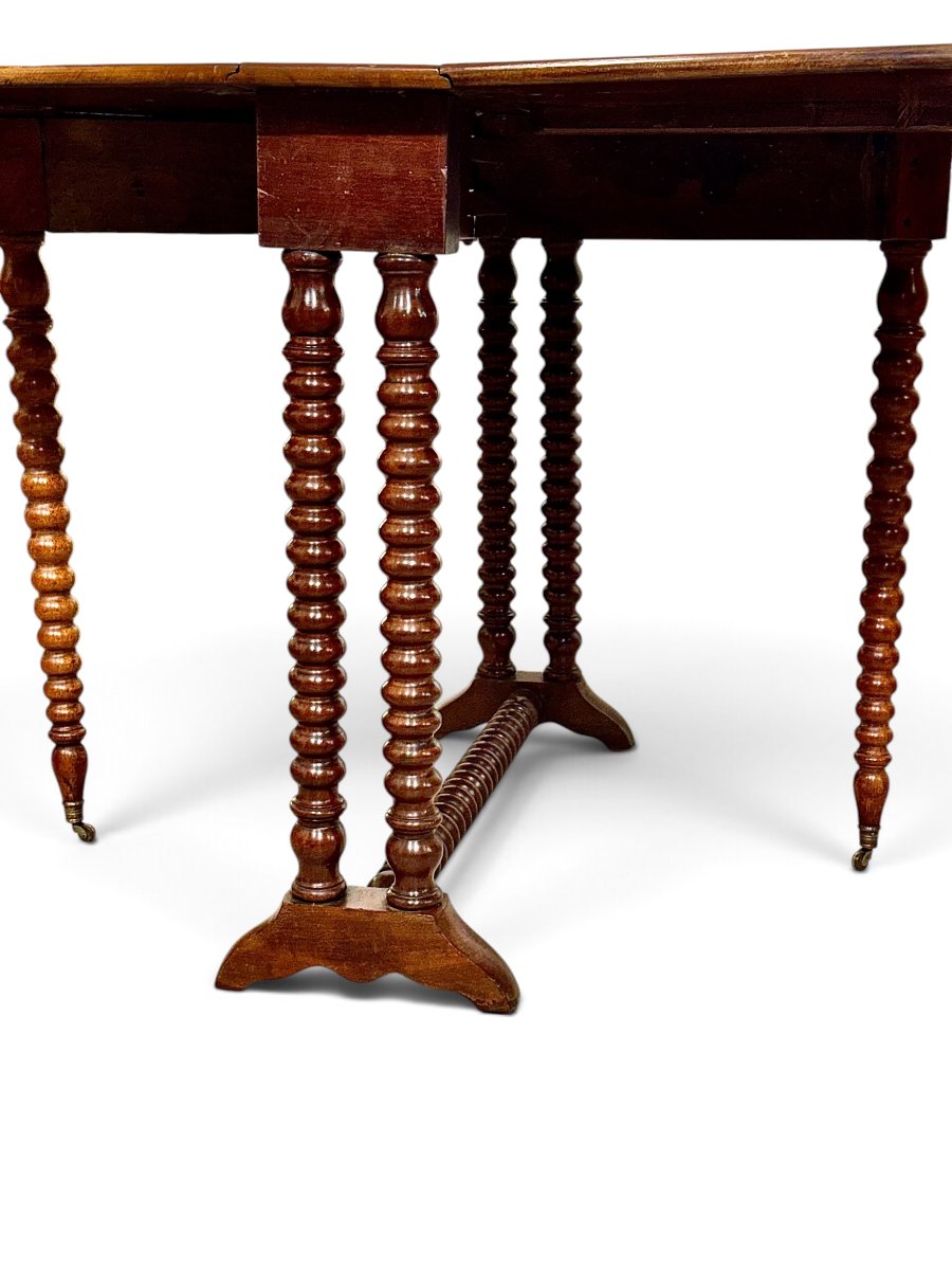 19th-century English Drop-leaf Table With Bobbin-turned Base-photo-1