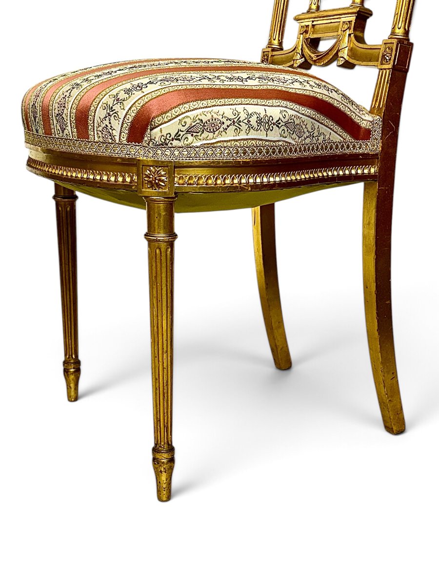 Paire de chaises de style Louis XVI en bois doré, France XIXe siècle-photo-3
