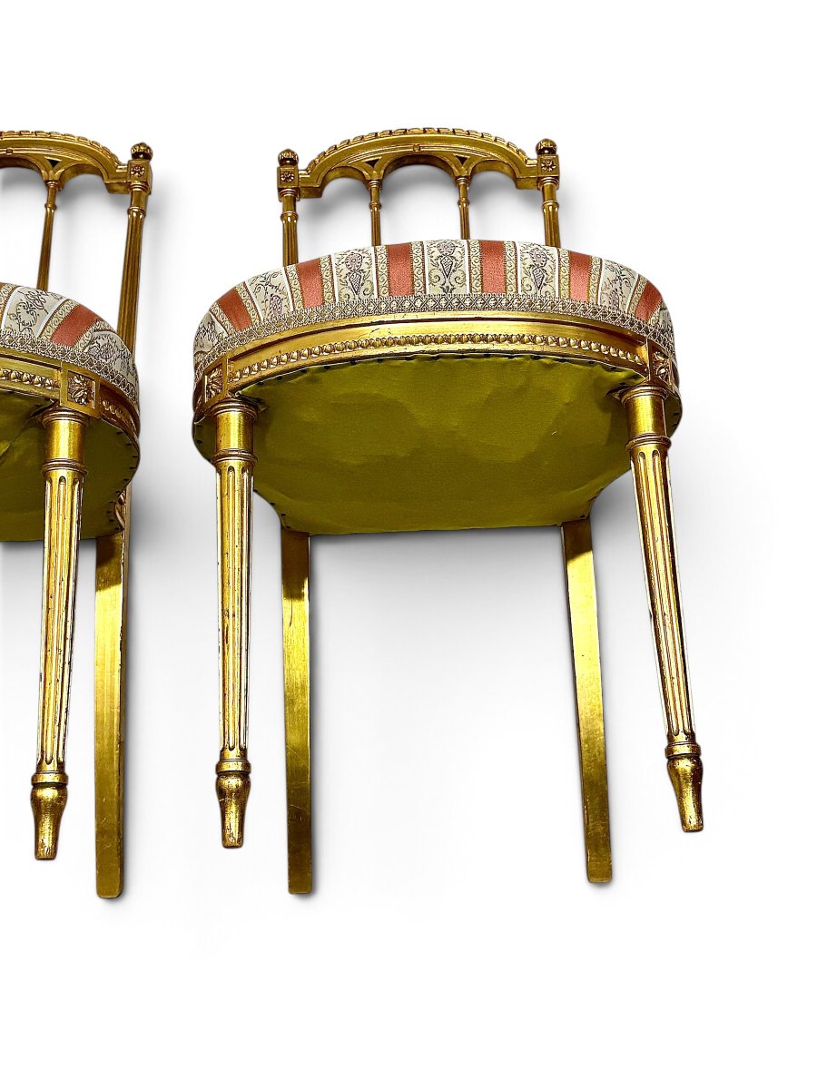 Paire de chaises de style Louis XVI en bois doré, France XIXe siècle-photo-3