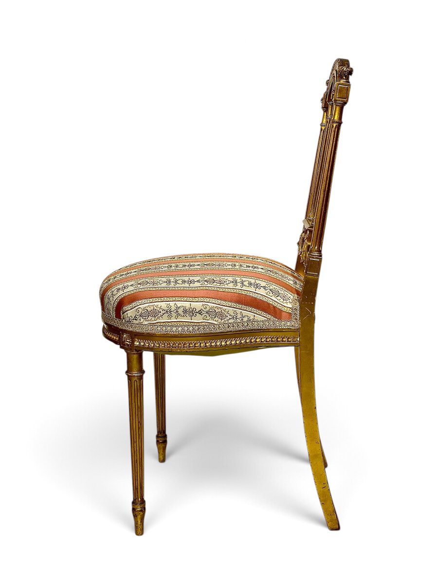 Paire de chaises de style Louis XVI en bois doré, France XIXe siècle-photo-4